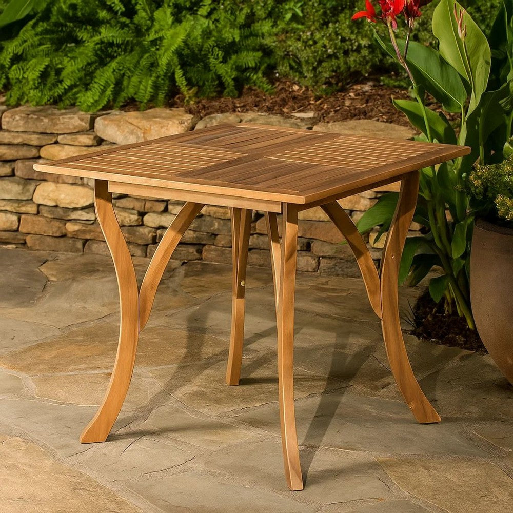 Olen Outdoor Dining Table, Slatted Square 32 Inch, Brown Acacia Wood