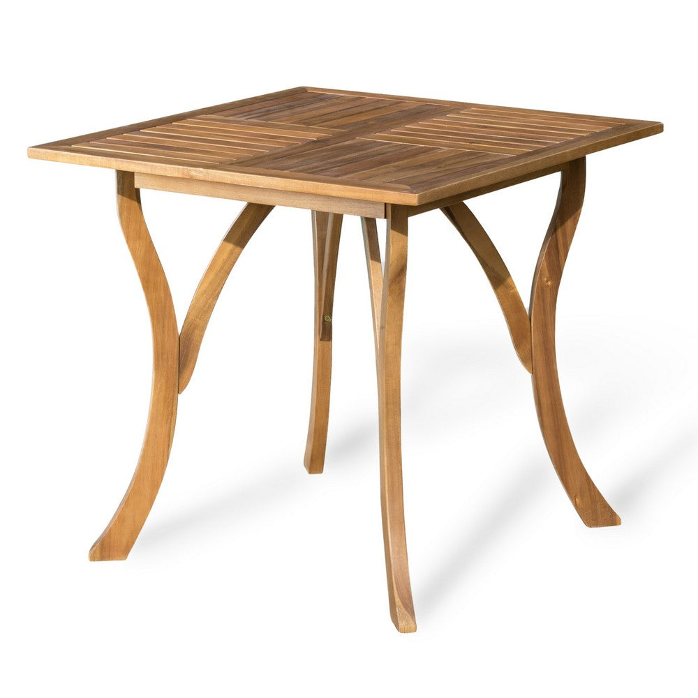 Olen Outdoor Dining Table, Slat Square, 32'', Brown Wood