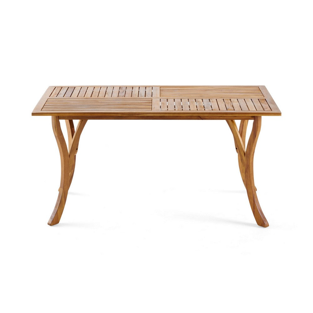 Olen Outdoor Dining Table, 59'' Rectangular Brown Wood\