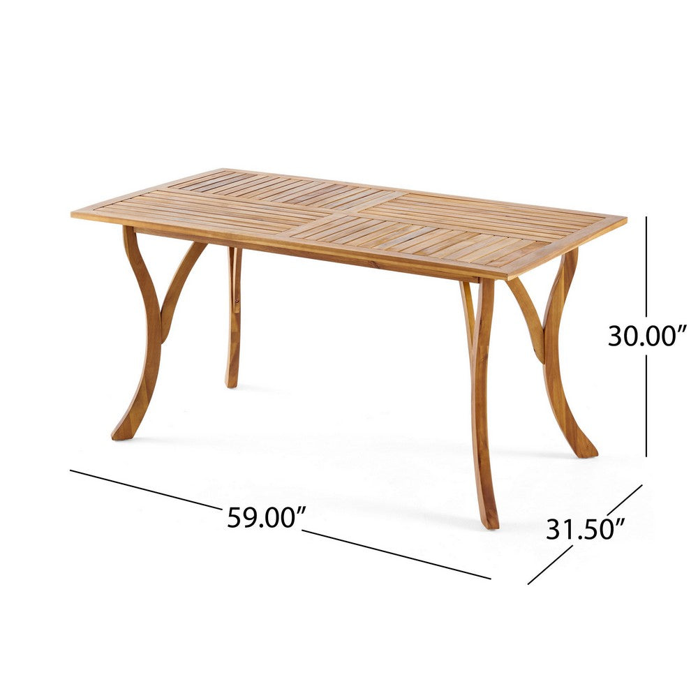 Olen Outdoor Dining Table, 59'' Rectangular Brown Wood\