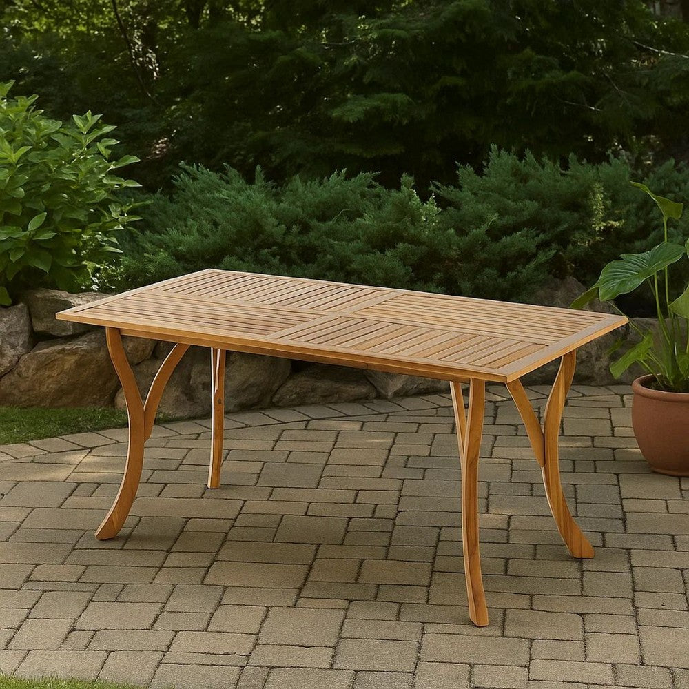 Olen Outdoor Dining Table, 59'' Rectangular Brown Wood\