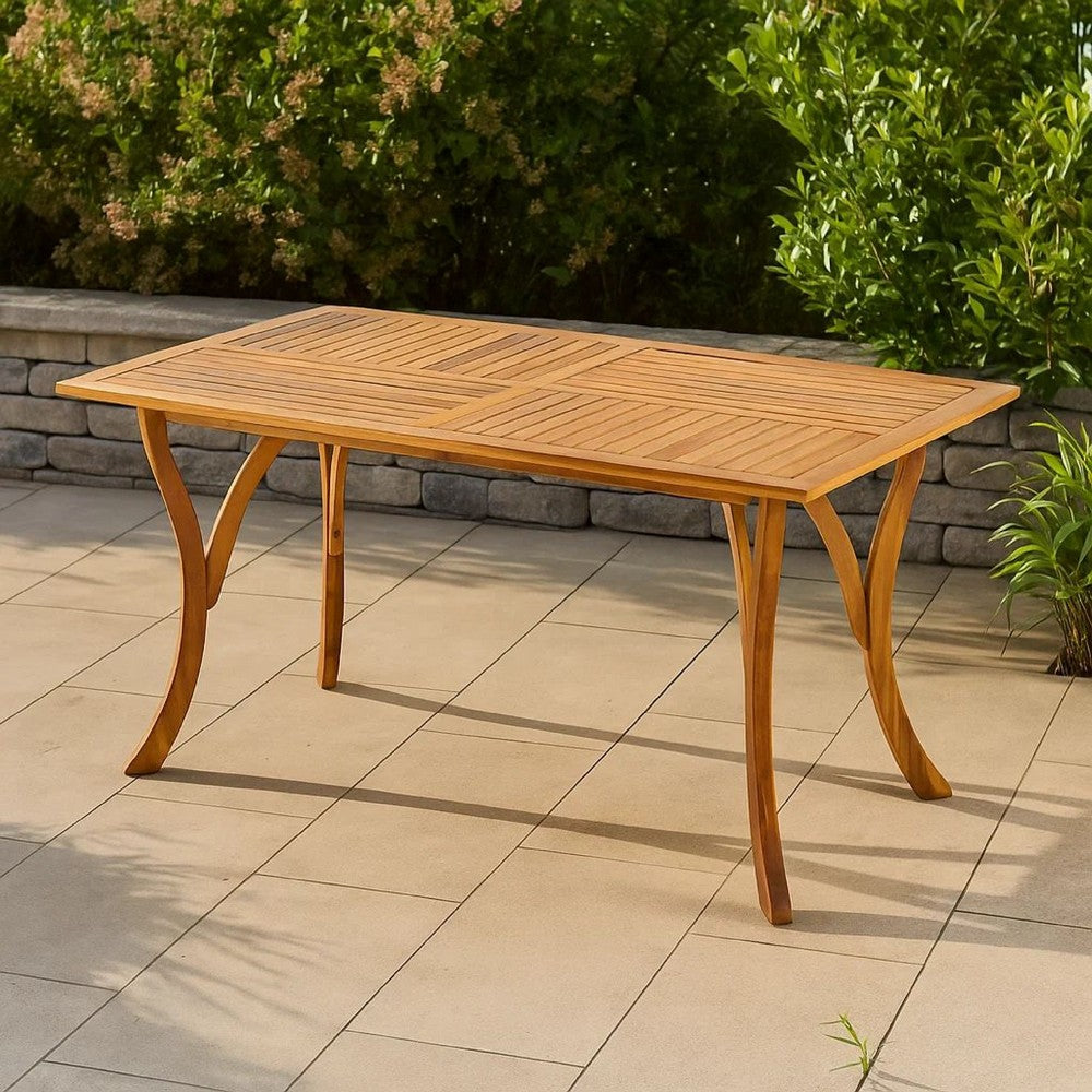 Olen Outdoor Dining Table, 59'' Rectangular Brown Wood\