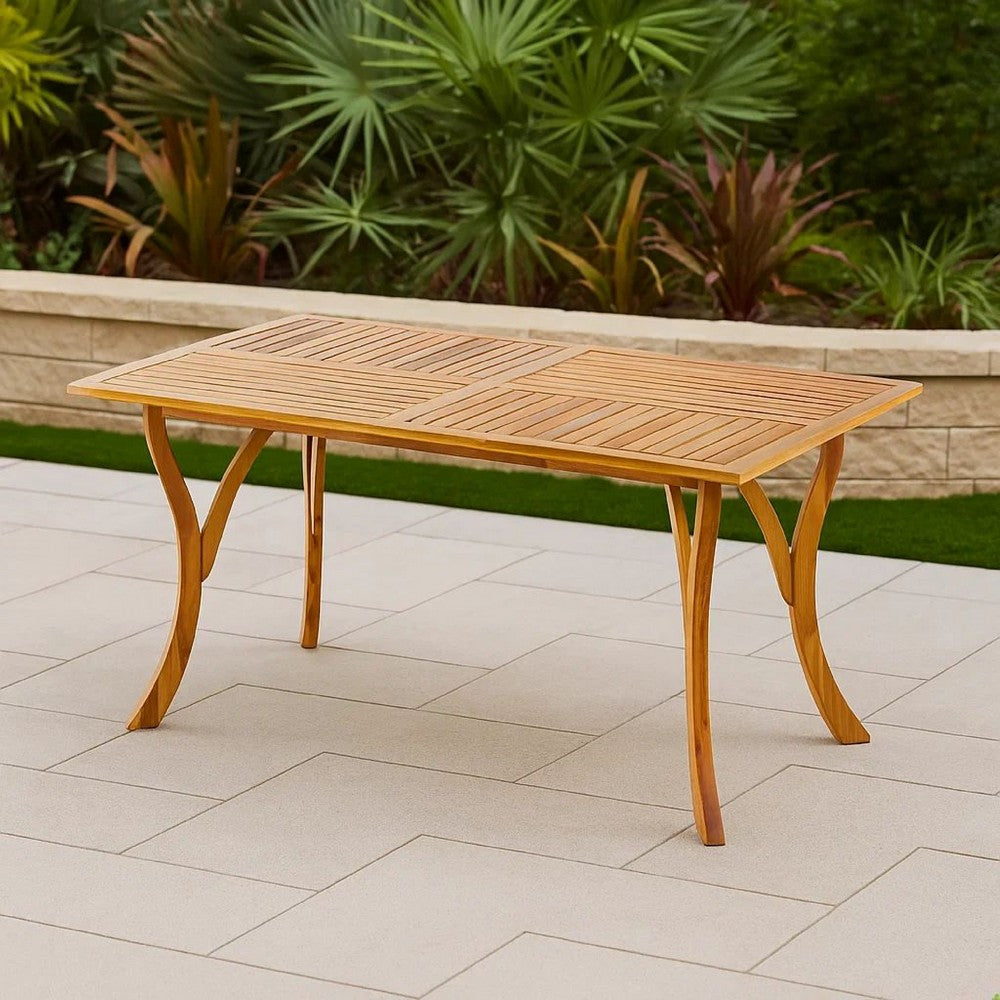 Olen Outdoor Dining Table, 59'' Rectangular Brown Wood\