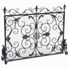 Fireplace Screen with Mesh, 45" Scroll Design, Black and Silver Iron