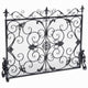 Fireplace Screen with Mesh, 45" Scroll Design, Black and Silver Iron