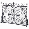 Fireplace Screen with Mesh, 45" Scroll Design, Black and Silver Iron