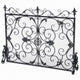 Fireplace Screen with Mesh, 45" Scroll Design, Black and Silver Iron