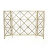 Fireplace Screen, 49" 3 Panel Mesh Design, Cross Gold Iron