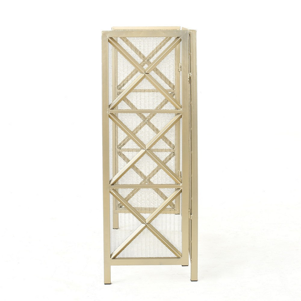 Fireplace Screen, 49" 3 Panel Mesh Design, Cross Gold Iron