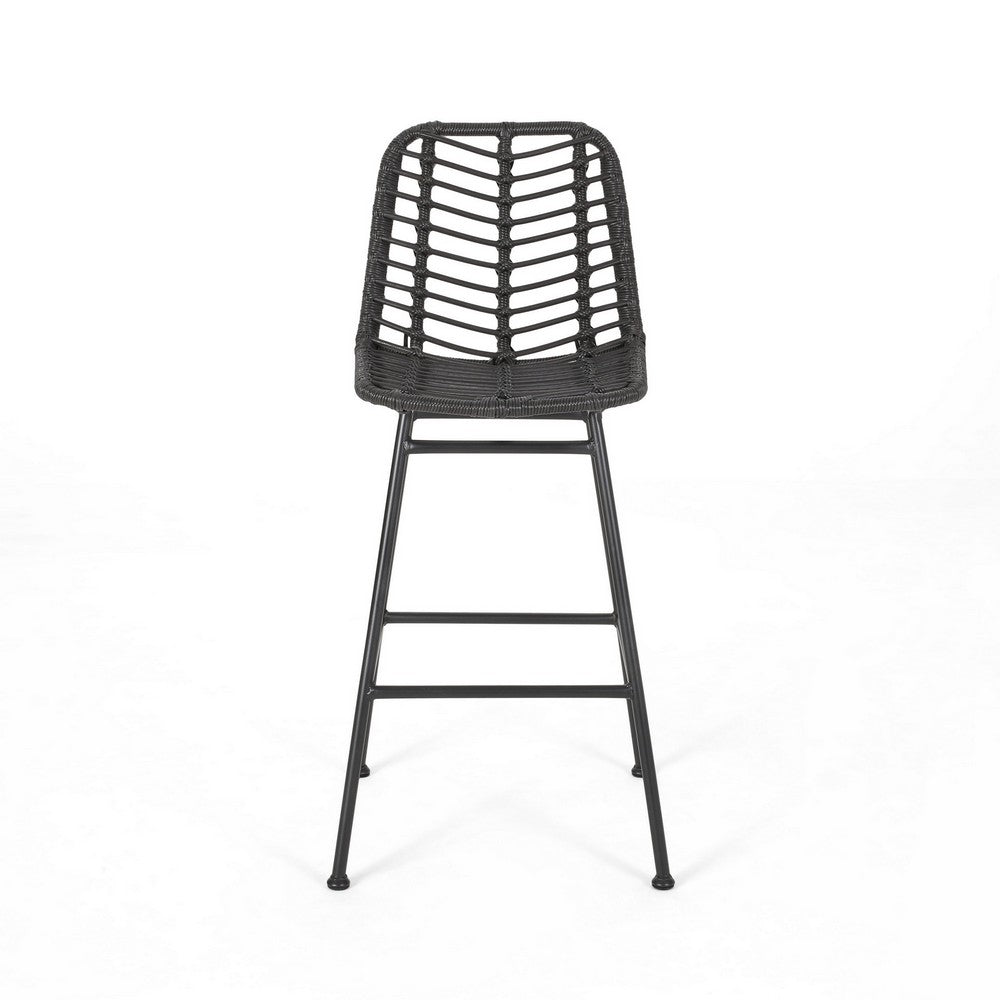 Outdoor Barstool Chair Set of 2, Gray Knitted Style Rattan
