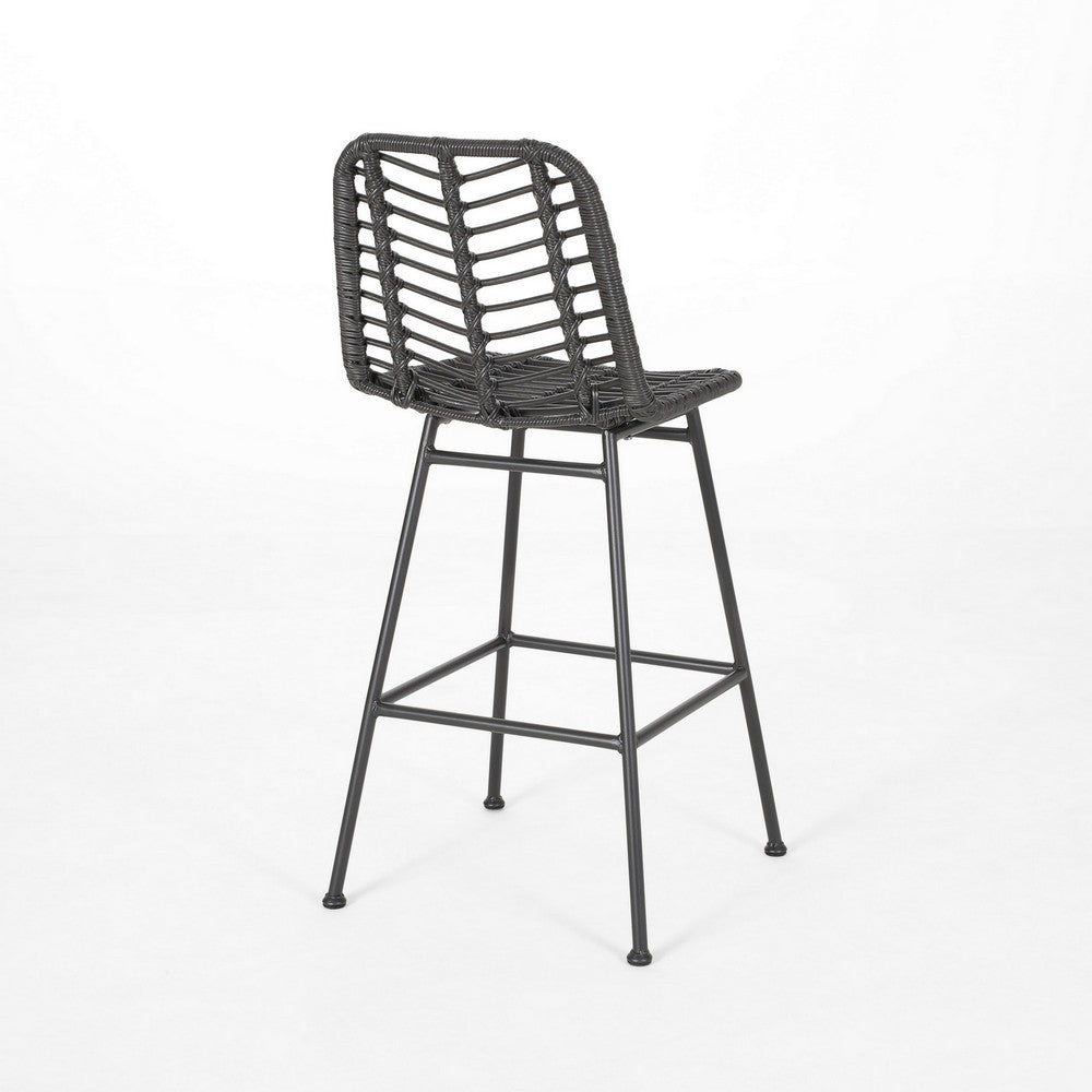 Outdoor Barstool Chair Set of 2, Gray Knitted Style Rattan