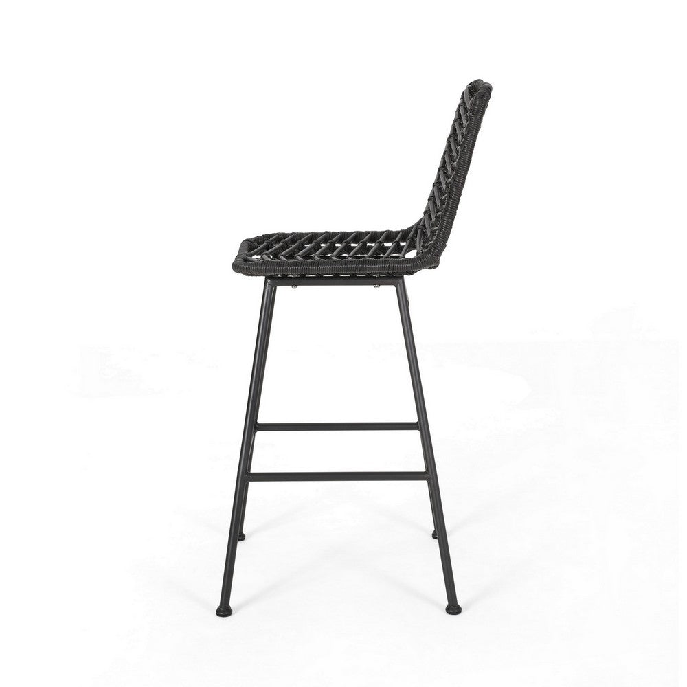 Outdoor Barstool Chair Set of 2, Gray Knitted Style Rattan