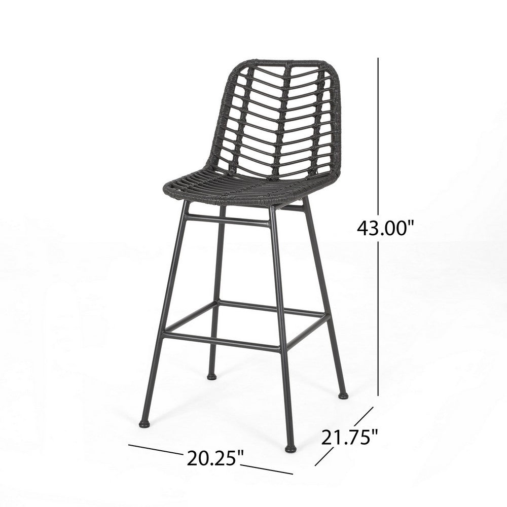 Outdoor Barstool Chair Set of 2, Gray Knitted Style Rattan