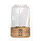 Hurricane Candle Holder, 10" Round Glass, Gold, Brown Wood