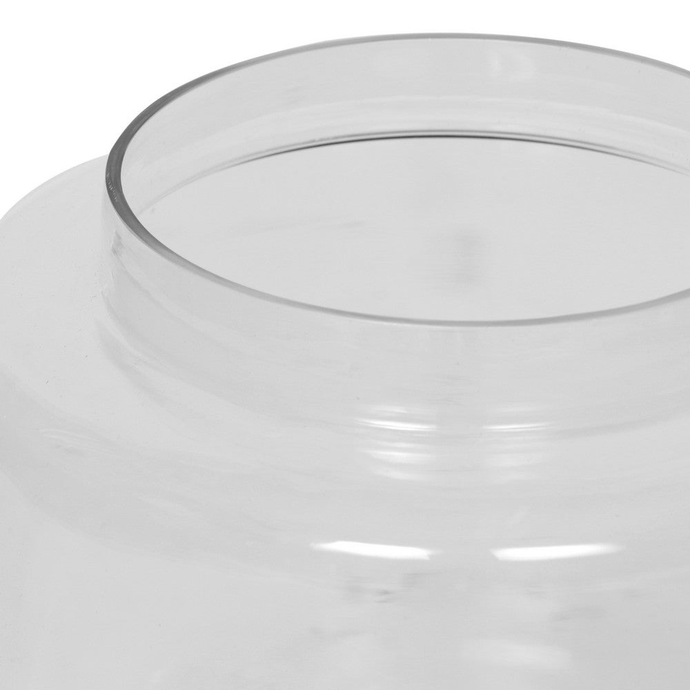 Hurricane Candle Holder, 10" Round Glass, Gold, Brown Wood