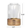 Hurricane Candle Holder, 10" Round Glass, Gold, Brown Wood