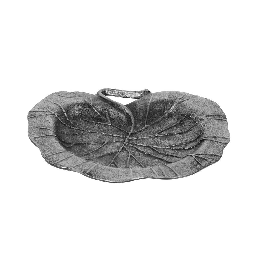 Decorative Leaf Plate, 12" Textured Dark Gray Aluminium