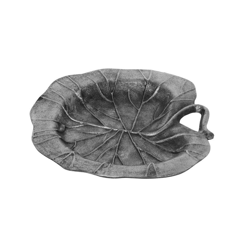 Decorative Leaf Plate 12 Inch Textured Floral Dark Gray Aluminium BM323818