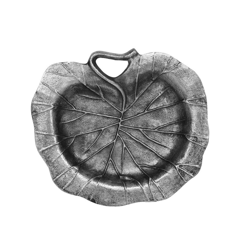 Decorative Leaf Plate, 12" Textured Dark Gray Aluminium