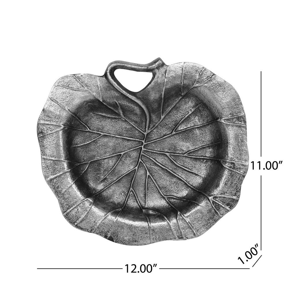Decorative Leaf Plate, 12" Textured Dark Gray Aluminium