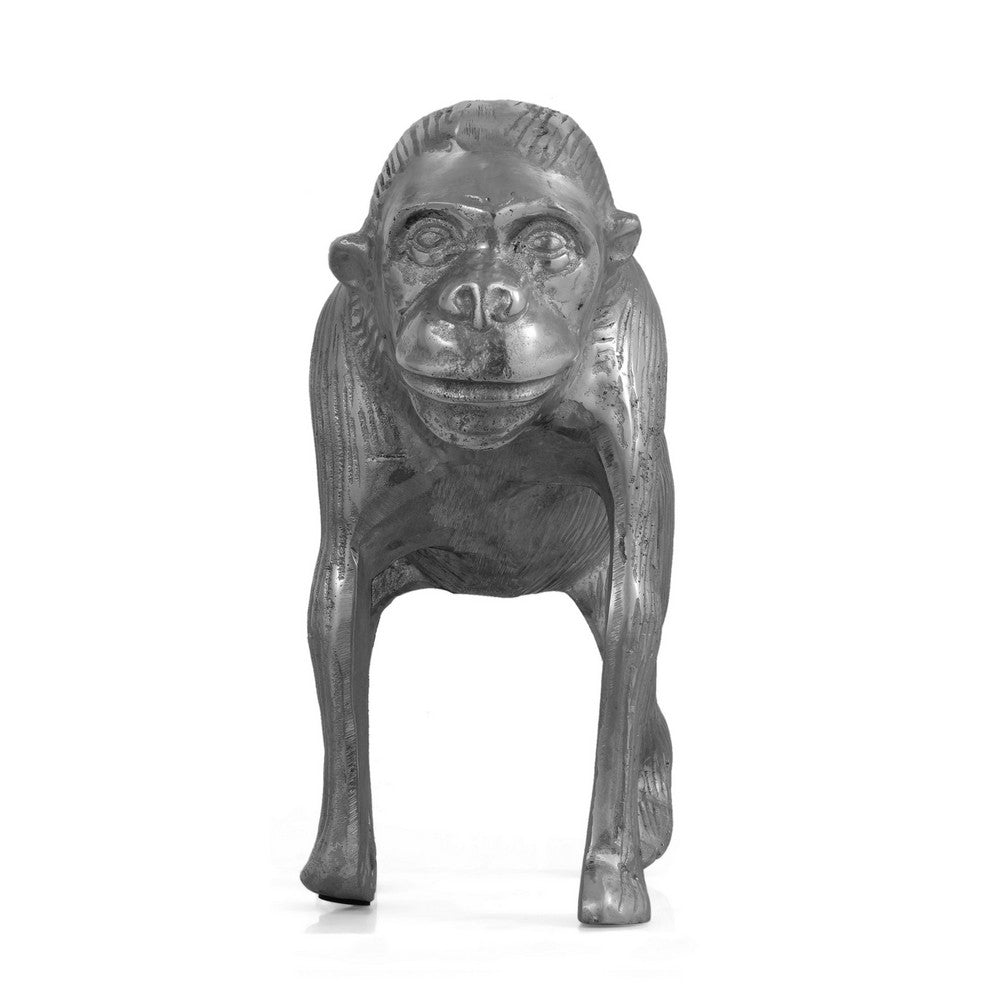 Tabletop Ape Figurine, 14" Solid Body Design, Gray Aluminium