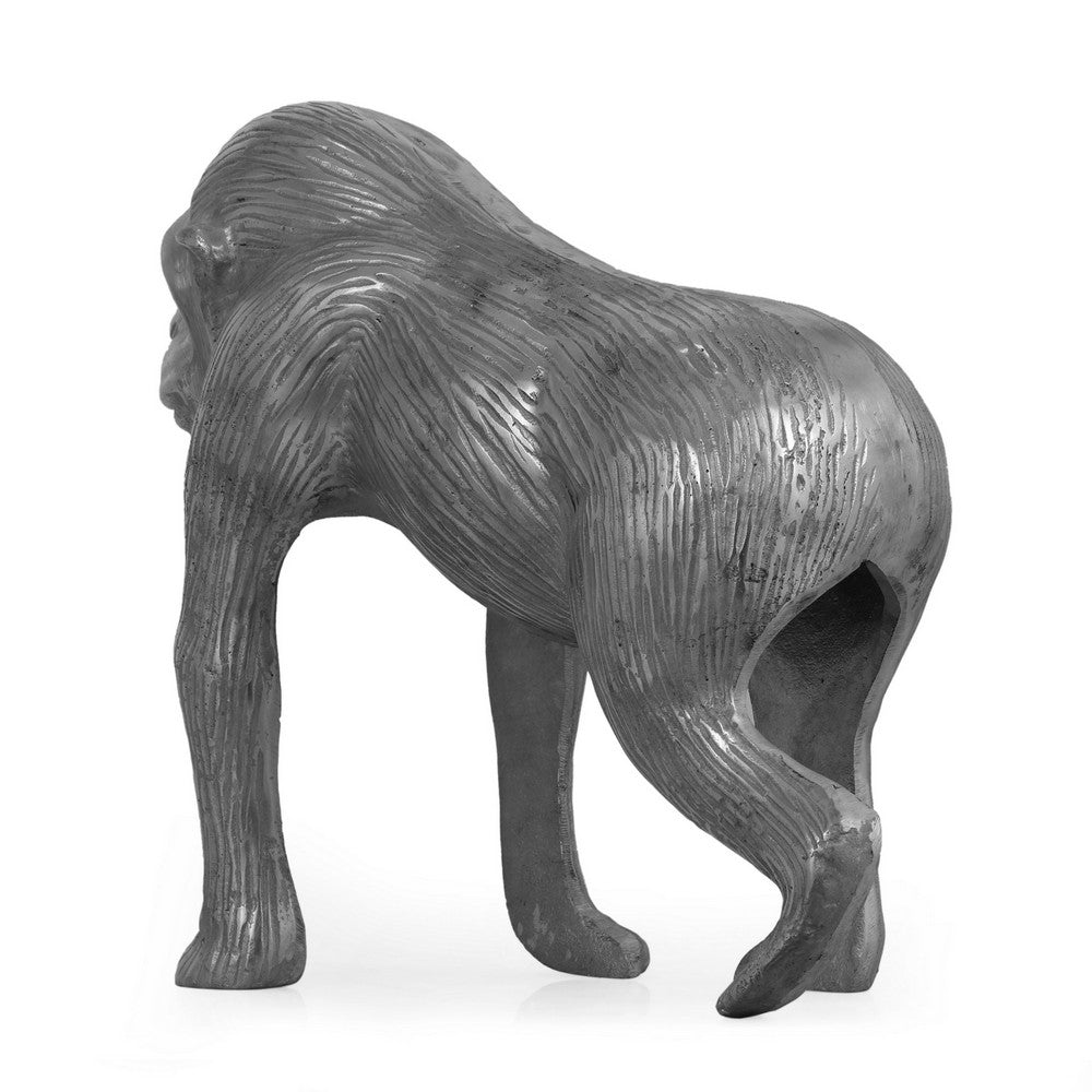 Tabletop Ape Figurine, 14" Solid Body Design, Gray Aluminium