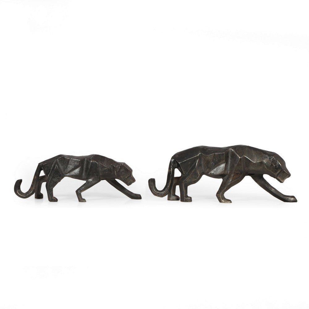 Tabletop Leopard Figurine Set of 2 Textured Finish Black Aluminium BM323820