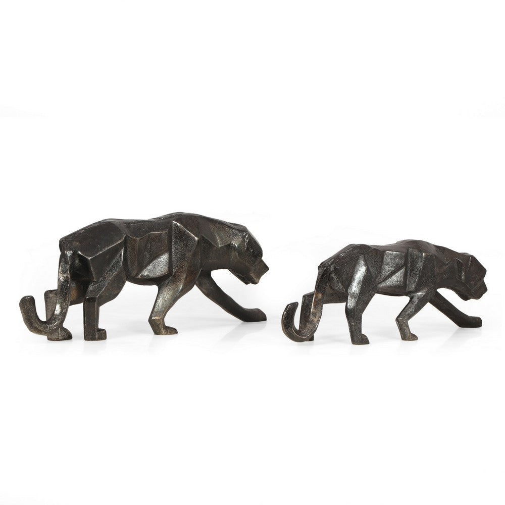 Tabletop Leopard Figurine Set of 2 Textured Finish Black Aluminium BM323820