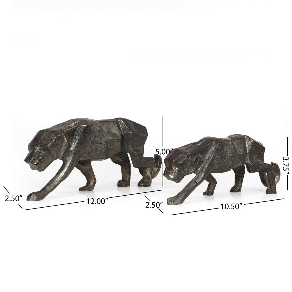 Tabletop Leopard Figurine, 10" Textured Black Aluminium