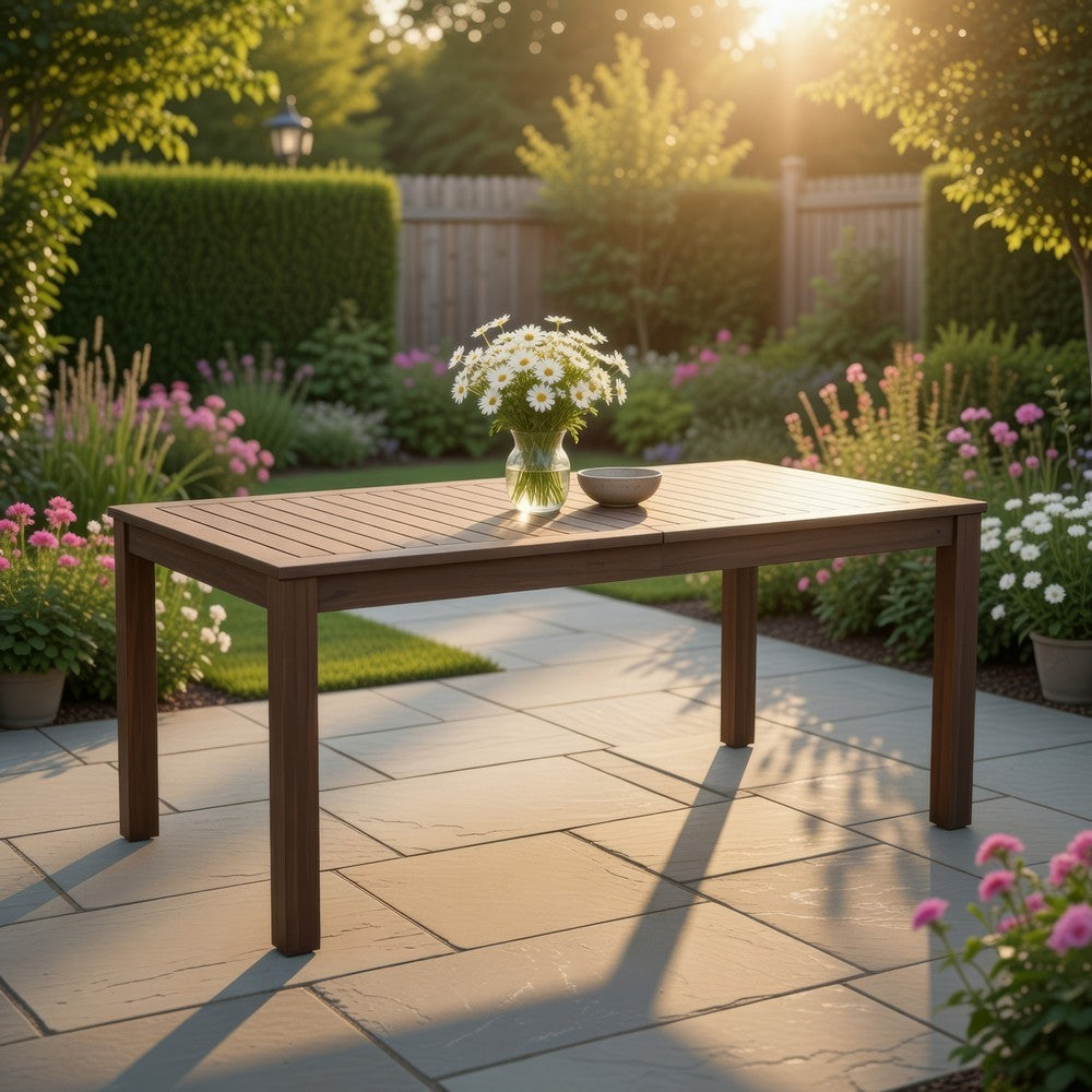 Feya Outdoor Dining Table, 69" Rectangular Brown Acacia Wood