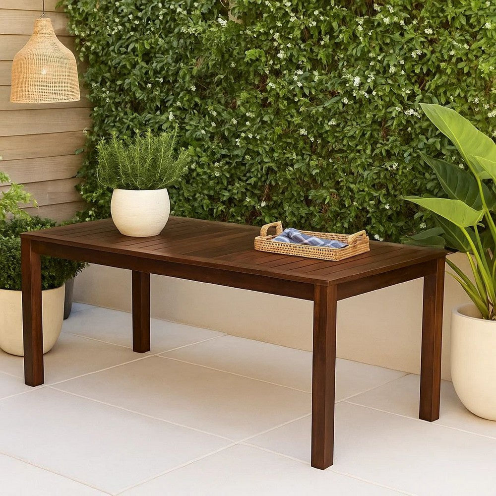 Feya Outdoor Dining Table, 69" Rectangular Brown Acacia Wood