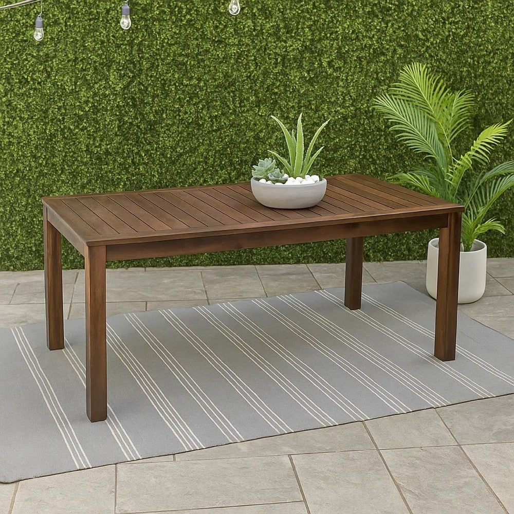 Feya Outdoor Dining Table, 69" Rectangular Brown Acacia Wood