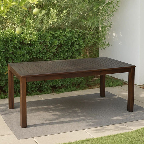 Feya Outdoor Dining Table, 69" Rectangular Top, Brown Acacia Wood