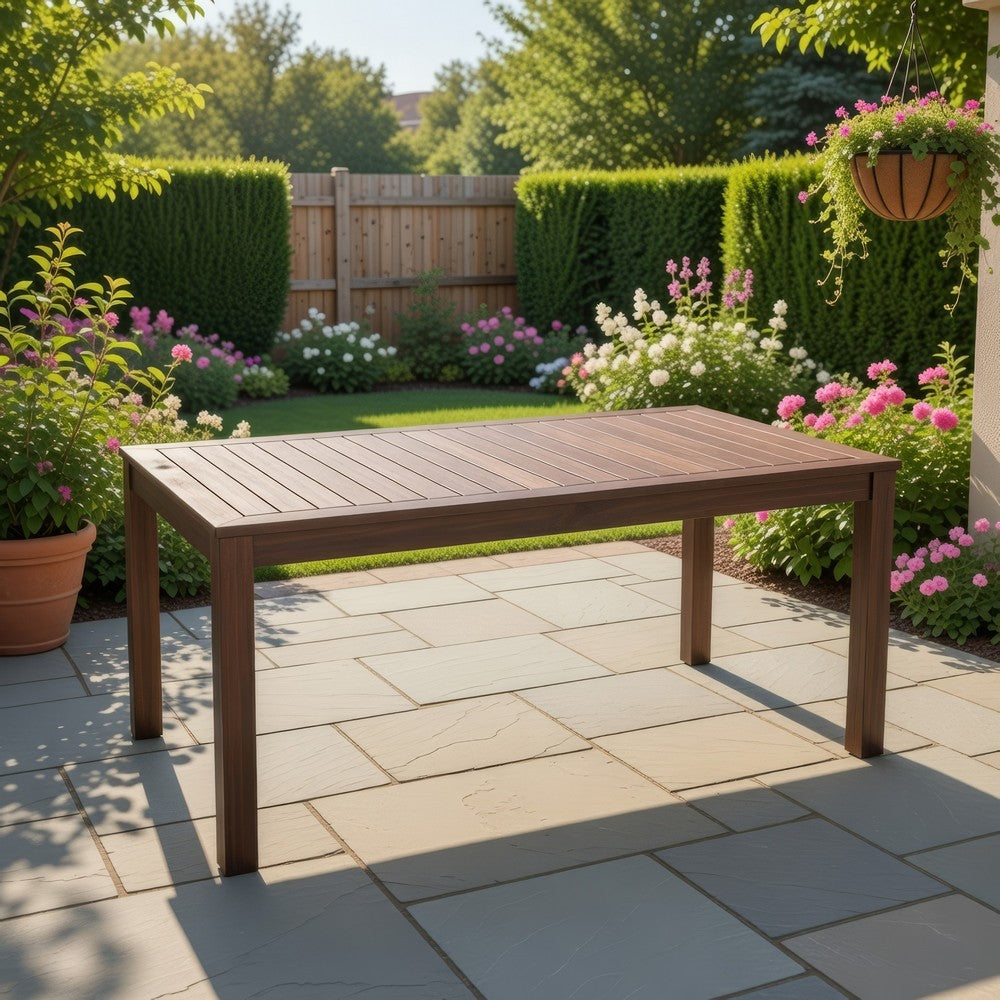 Feya Outdoor Dining Table, 69" Rectangular Brown Acacia Wood