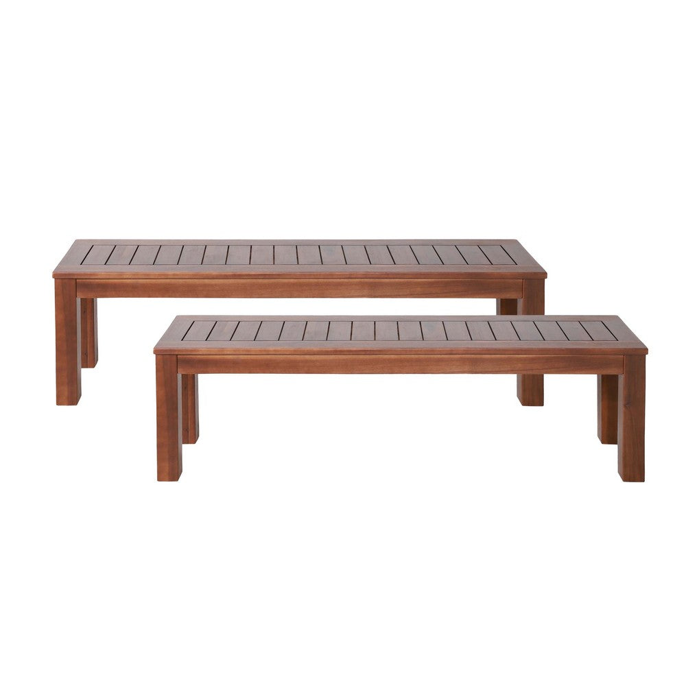 Feya Outdoor Bench Set of 2, 62" Smooth Brown Acacia Wood