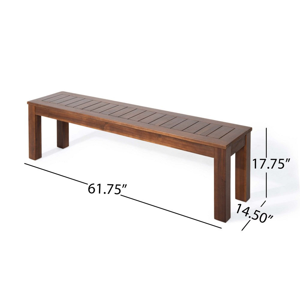 Feya Outdoor Bench Set of 2, 62" Smooth Brown Acacia Wood
