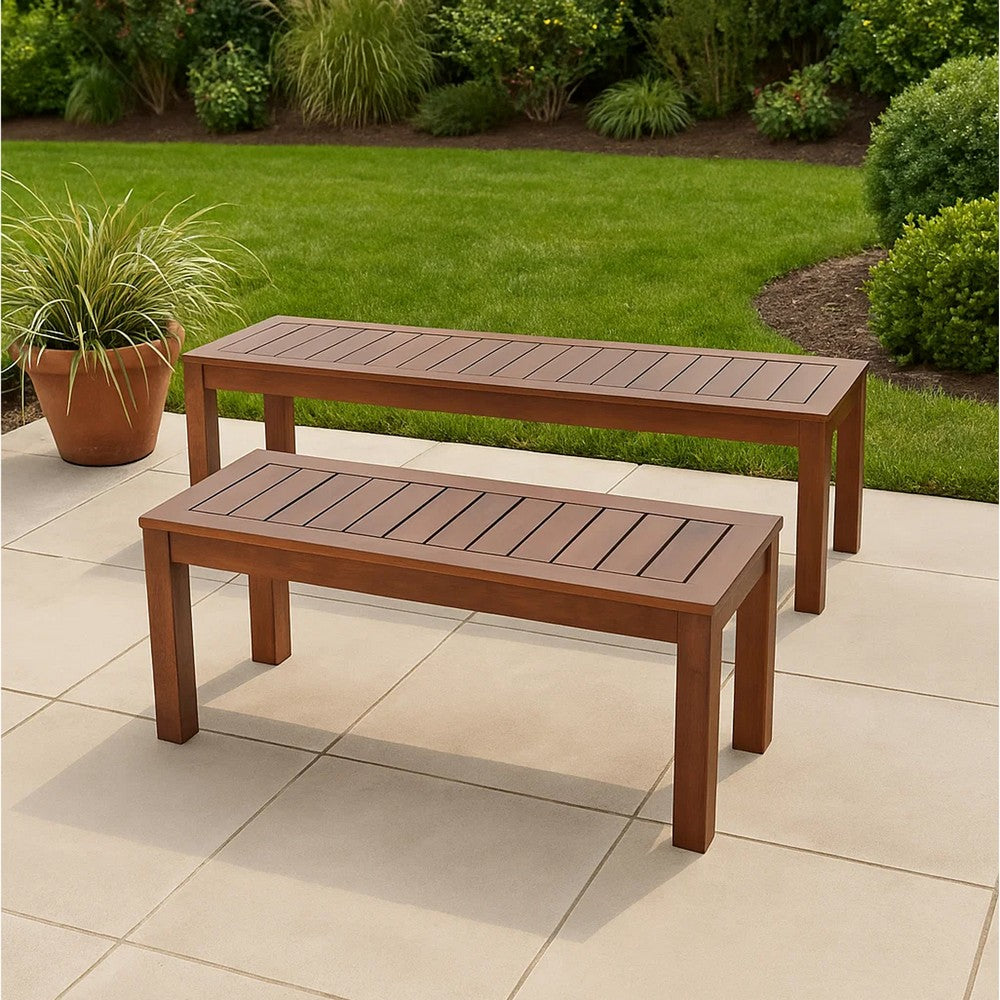 Feya Outdoor Bench Set of 2, 62" Smooth Brown Acacia Wood