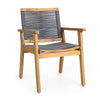 Outdoor Dining Chair Set of 2, Woven Gray, Brown Acacia Wood
