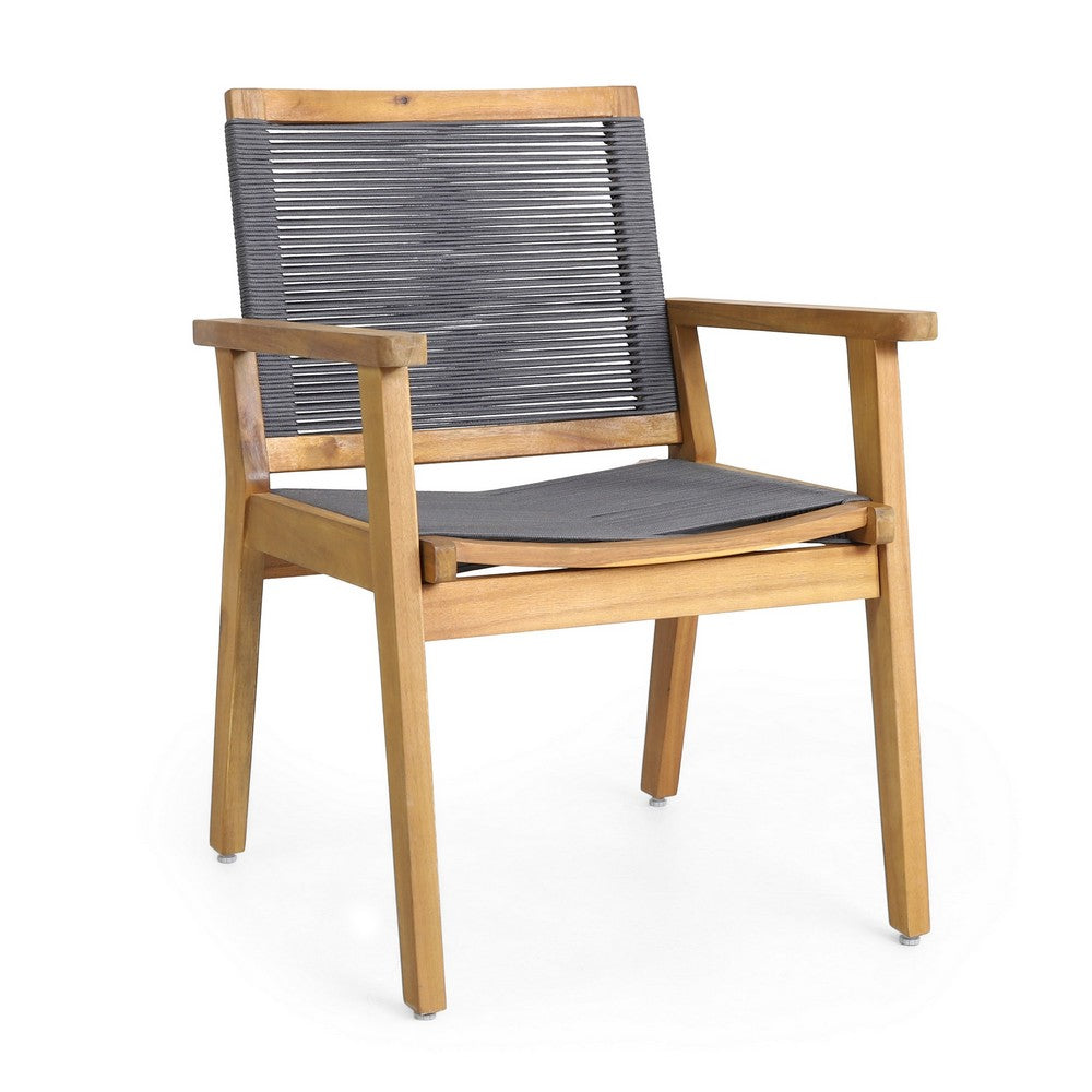 Outdoor Dining Chair Set of 2, Woven Gray, Brown Acacia Wood