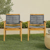 Outdoor Dining Chair Set of 2, 35 Inch Gray Woven, Brown Acacia Wood