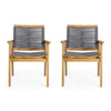 Outdoor Dining Chair Set of 2, Woven Gray, Brown Acacia Wood