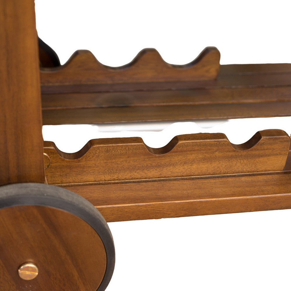 Rolling Bar Cart, 36" 3 Tier Design, Oak Brown Wood, Silver