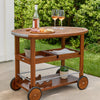 Rolling Bar Cart, 36" 3 Tier Design, Oak Brown Wood, Silver