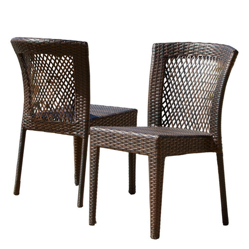 Outdoor Stackable Dining Chair, 21" Brown PE Woven Rattan By Casagear Home