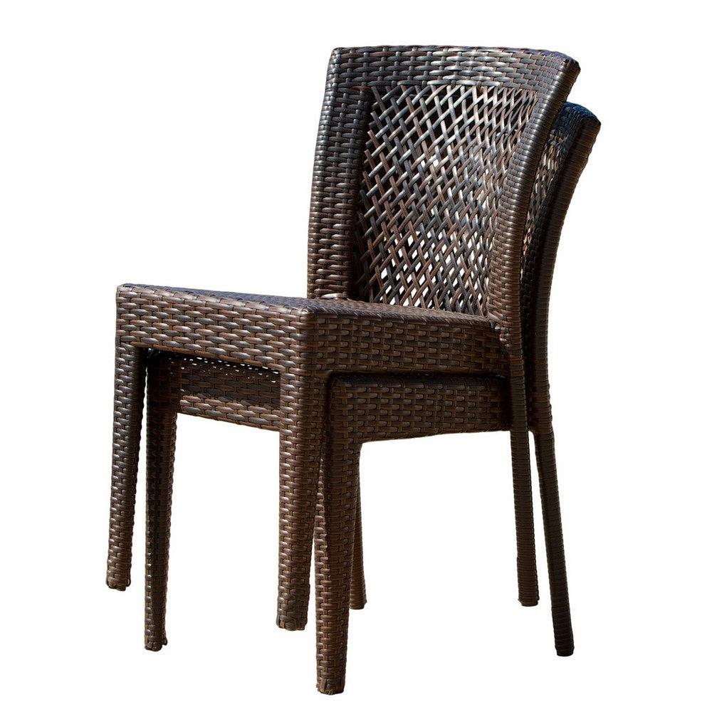 Outdoor Stackable Dining Chair, 21" Brown PE Woven Rattan