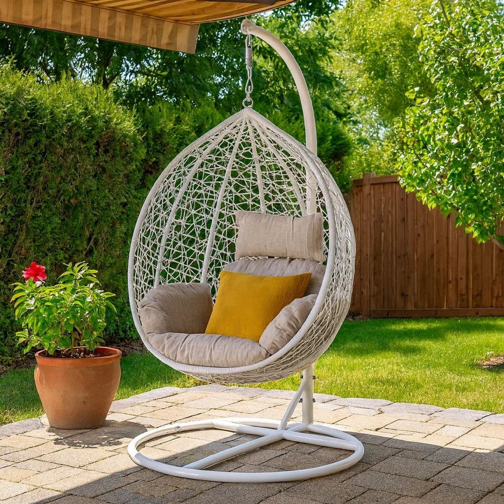 Hanging Hammock Chair Stand, 80 Inch Tall White Iron Frame Hanger Base