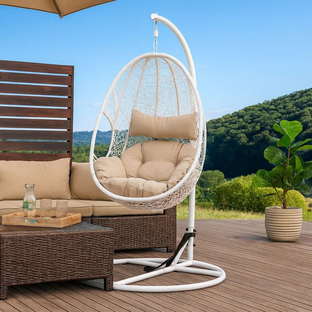 Hanging Hammock Chair Stand, 80 Inch Tall White Iron Frame Hanger Base