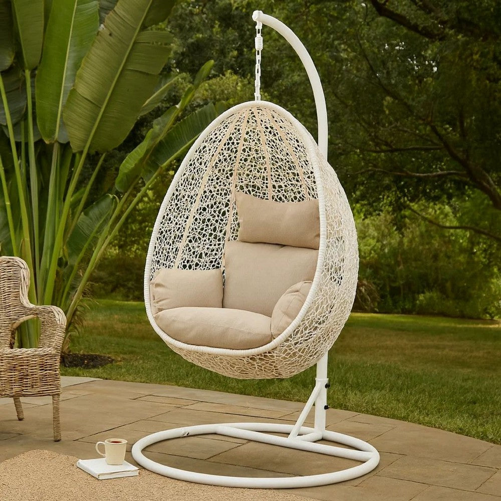 Hanging Hammock Chair Stand, 80 Inch Tall White Iron Frame Hanger Base