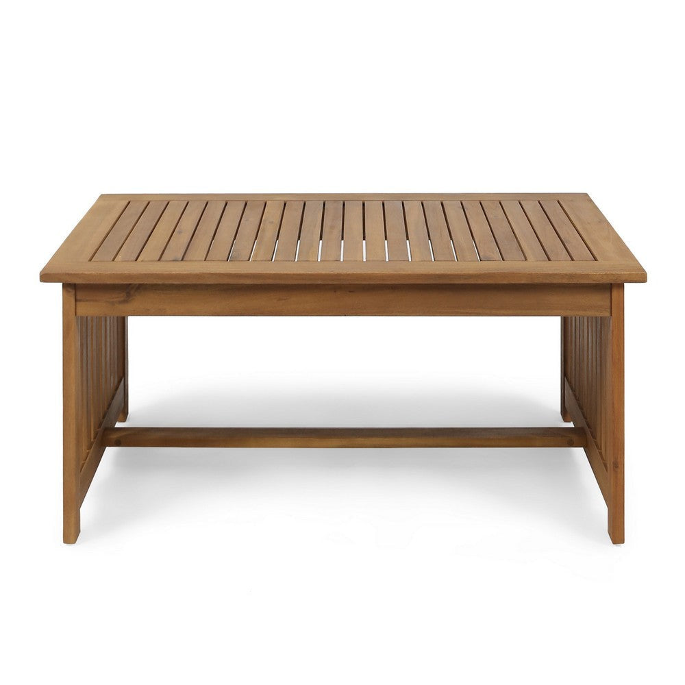 Gerry Outdoor Coffee Table 40 Inch Rectangular Slat Brown Acacia Wood BM323834