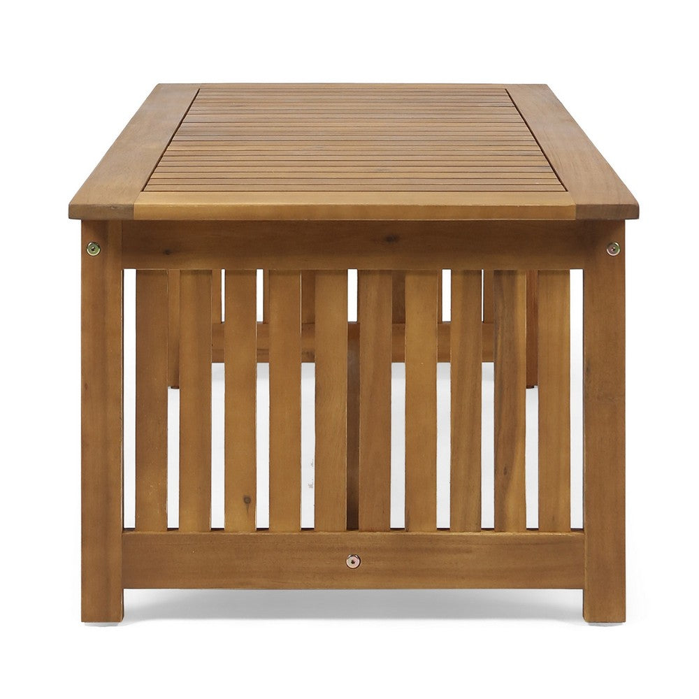 Gerry Outdoor Coffee Table, 40 Inch Rectangular Slat Brown Acacia Wood